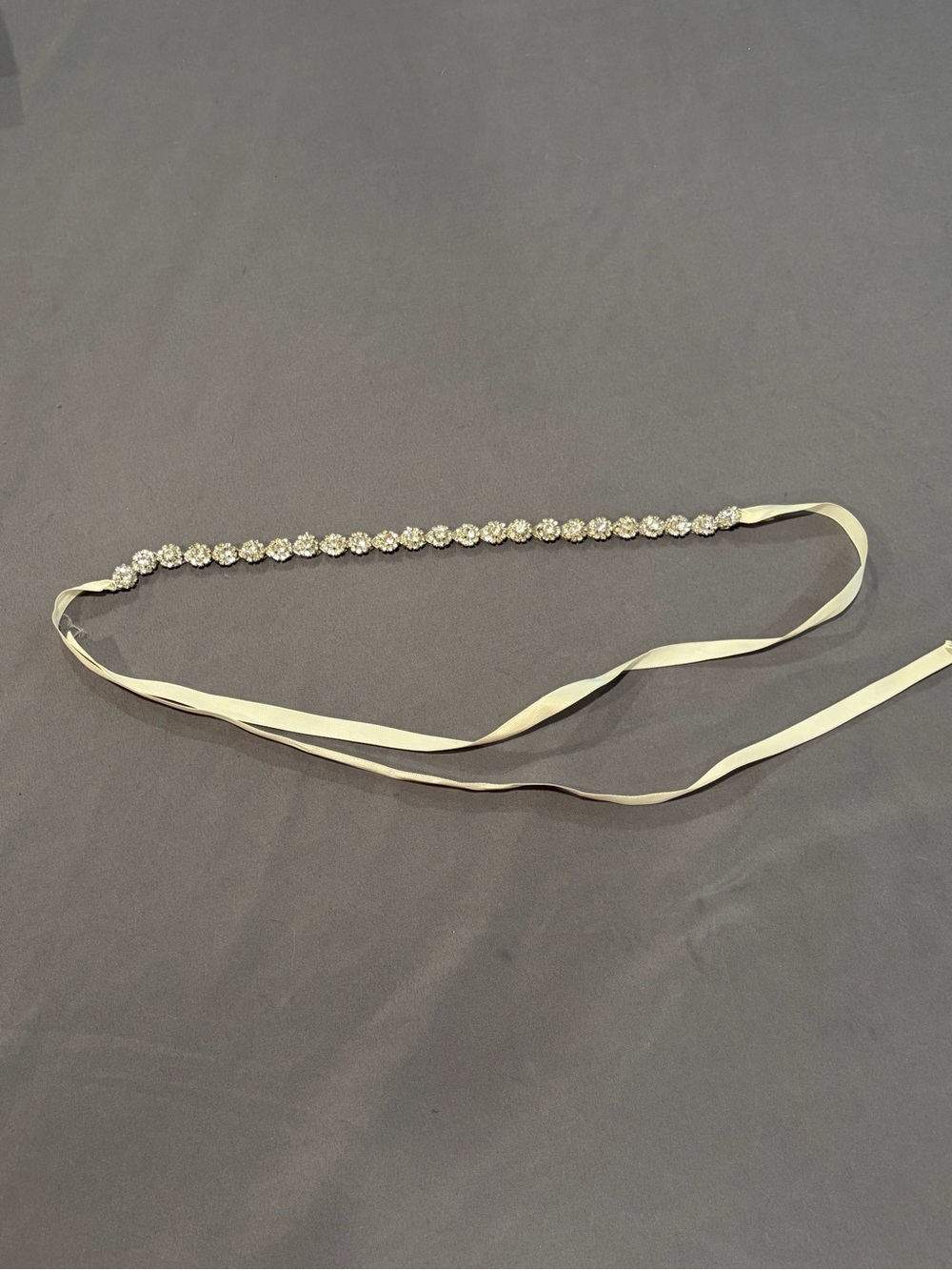 Ivory satin ribbon bridal belt/sash with ribbon ties and silver rhinestones